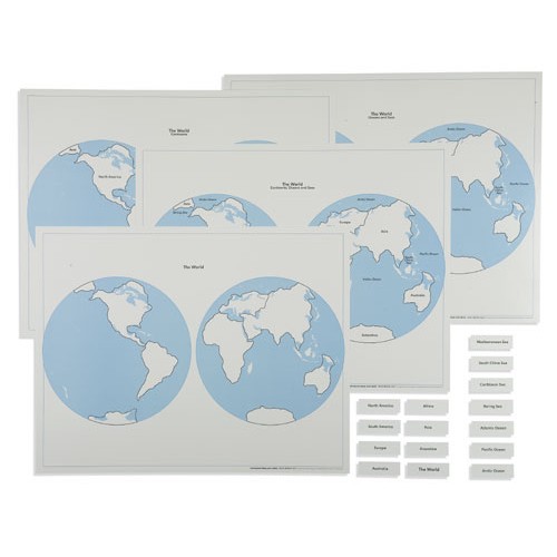 Набор контурных карт полушарий и географических названий