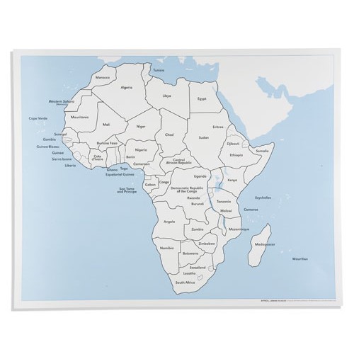 Контрольная контурная карта Африки, подписанная на англ. яз.