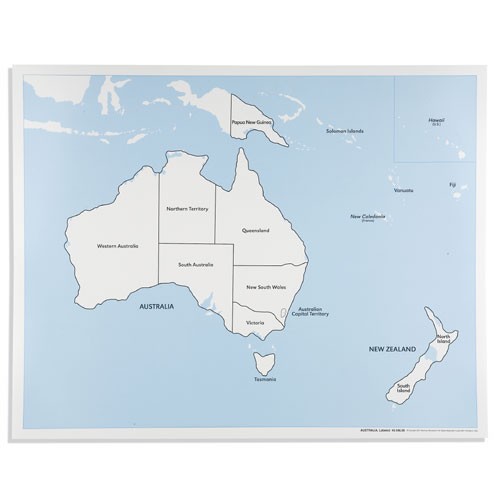 Контрольная контурная карта Австралии, подписанная на англ. яз.