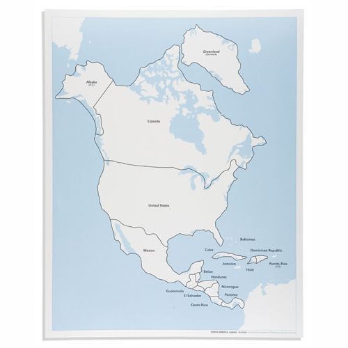 Контрольная контурная карта Северной Америки, подписанная на англ. яз.