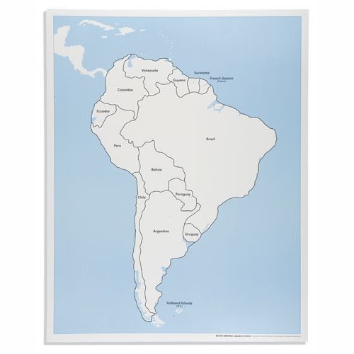 Контрольная контурная карта Южной Америки, подписанная на англ. яз.