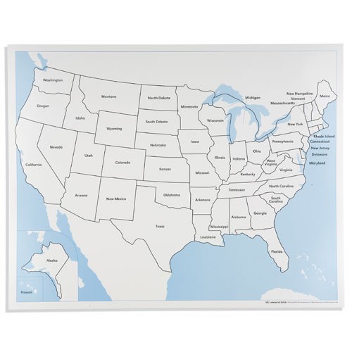 Контрольная контурная карта США, подписанная на англ. яз.