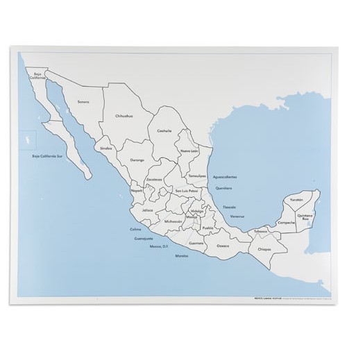 Контрольная контурная карта Мексики, подписанная на англ. яз.
